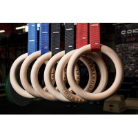 Кольца гимнастические YouSteel деревянные, D32мм (комплект) красные стропы