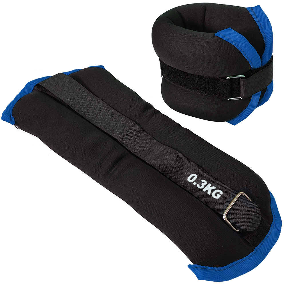 Утяжелители (2х0,3кг) Sportex ALT Sport нейлон, в сумке HKAW101-A черный с синий окантовкой 1000_1000