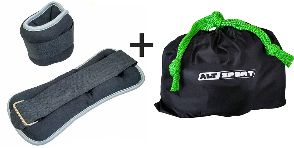 Утяжелители Sportex (2х2,0кг) (нейлон) в сумке (черный с серой окантовкой) ALT Sport HKAW104-3 1000_504