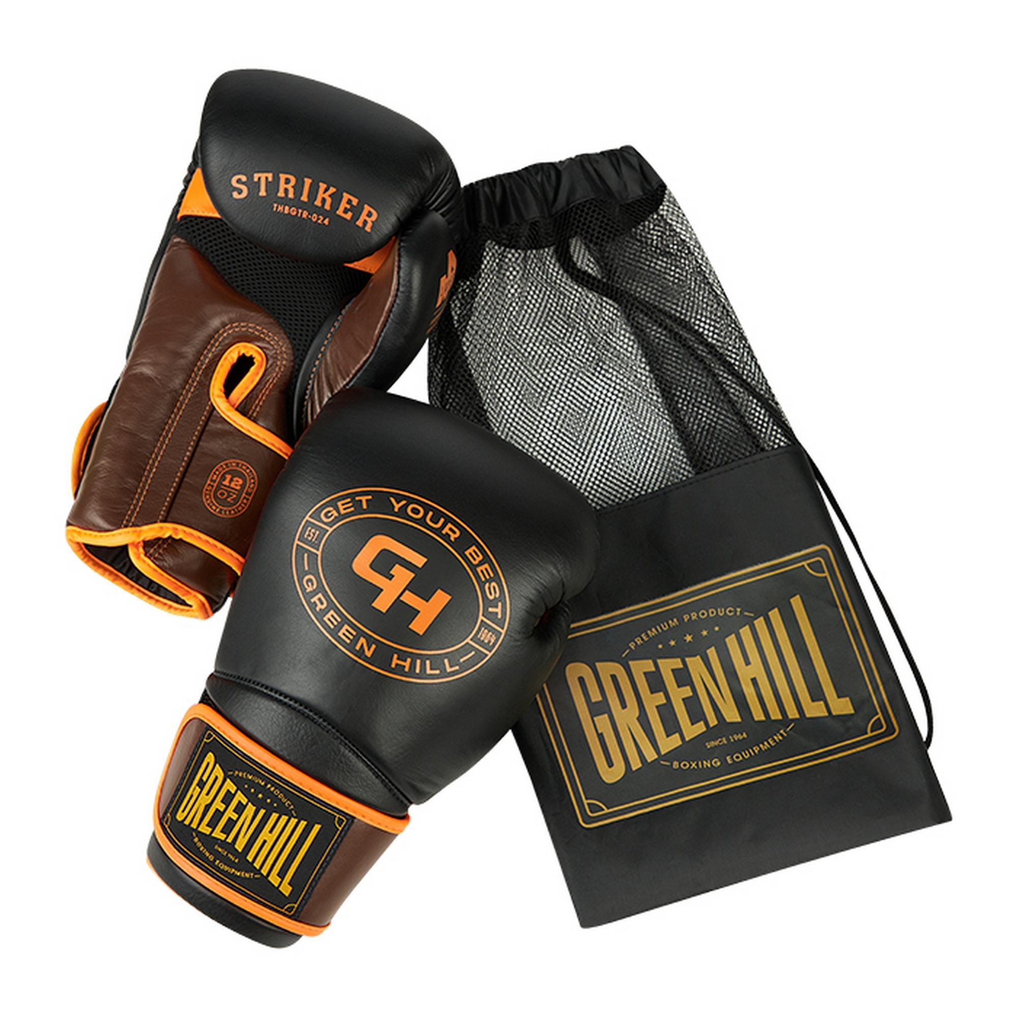 Боксерские перчатки Green Hill STRIKER THBGTR-024 черный\оранжевый 2000_2000