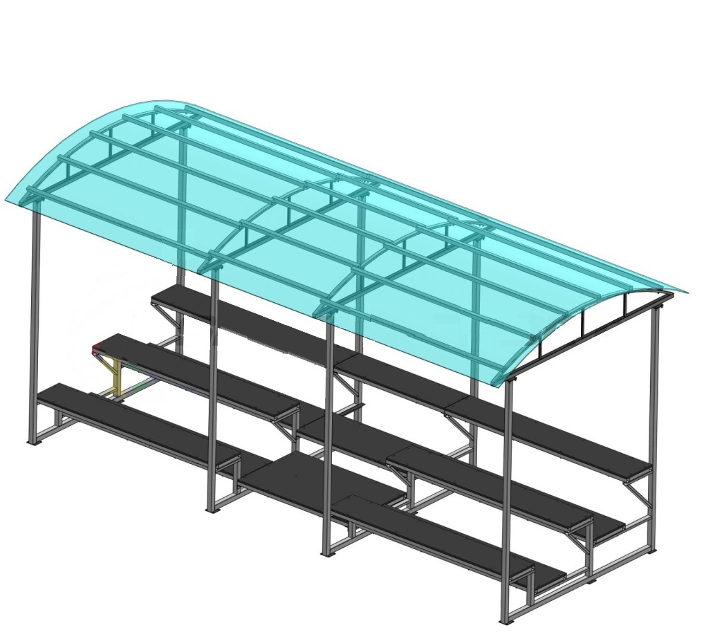 Трибуна для зрителей 3 ряда на 26 мест с навесом (лавки - фанера) Spektr Sport 1018_924