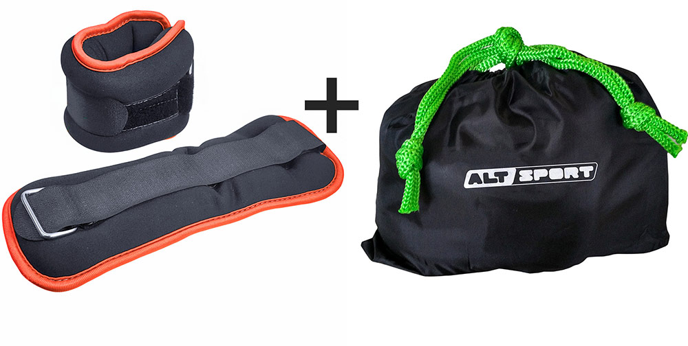 Утяжелители Sportex (2х2,5кг) (нейлон) в сумке (черный с оранжевой окантовкой) ALT Sport HKAW104-2 1000_504