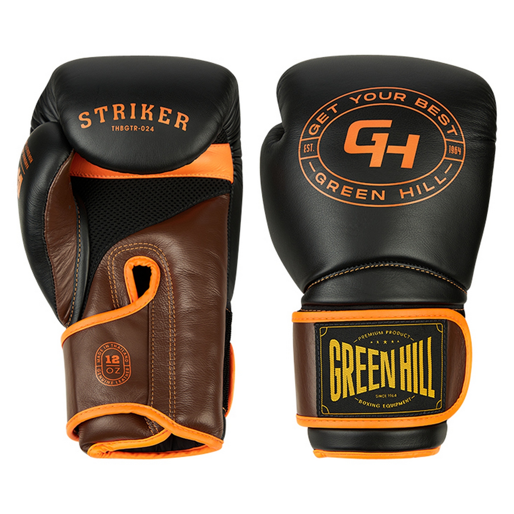 Боксерские перчатки Green Hill STRIKER THBGTR-024 черный\оранжевый 2000_2000