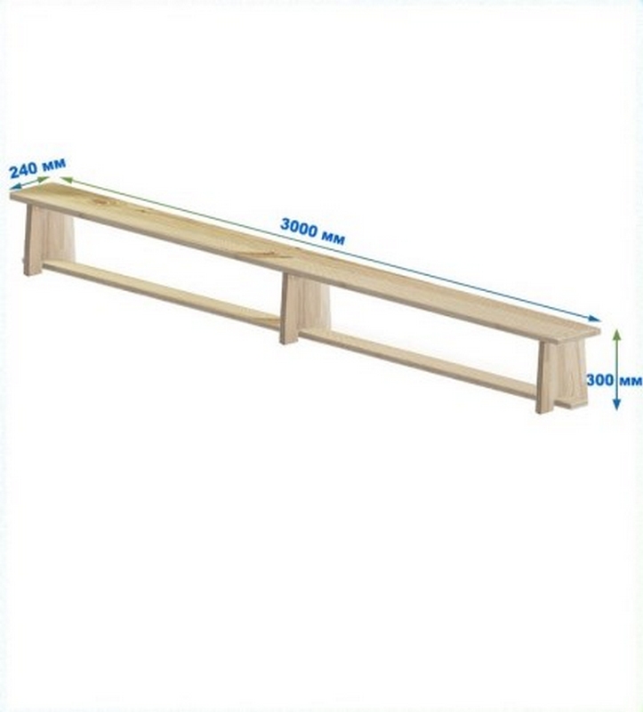 Скамейка гимнастическая 3000 мм ЭКОНОМ (щит дерево) ножки дерево Dinamika 723_800